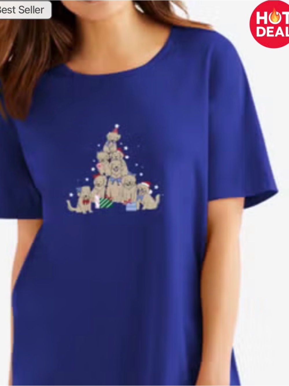 Cotton 2x Blue Graphic Tee with Festive Puppy Stack dreams and co top only
